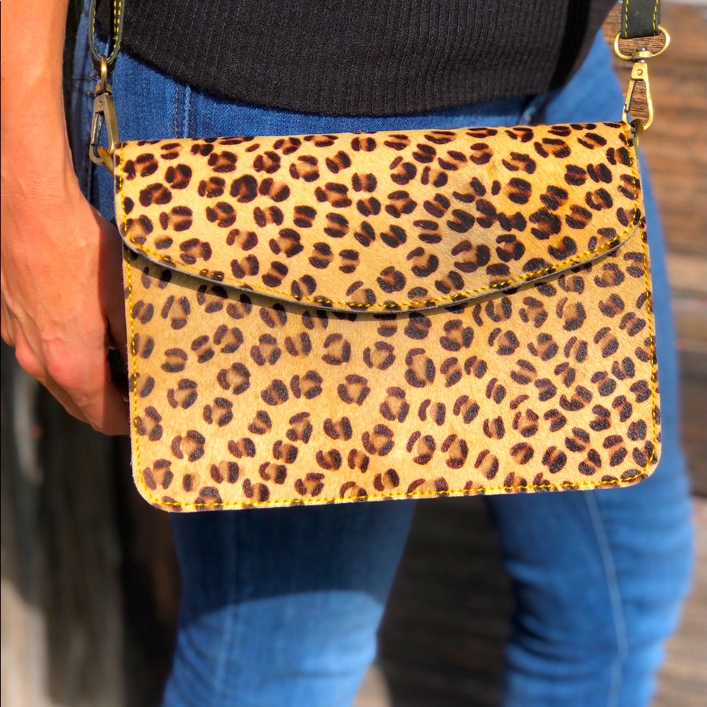 Women Genuine Leather Crossbody Shoulder Bag Purse Hair On Hide Handmade Leopard